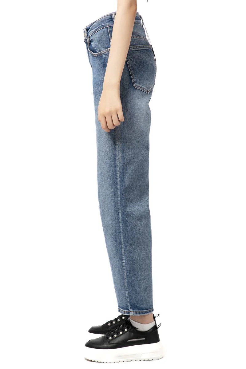 بنطلون جينز نسائي بأرجل عريضة وخصر مرتفع - Image 2