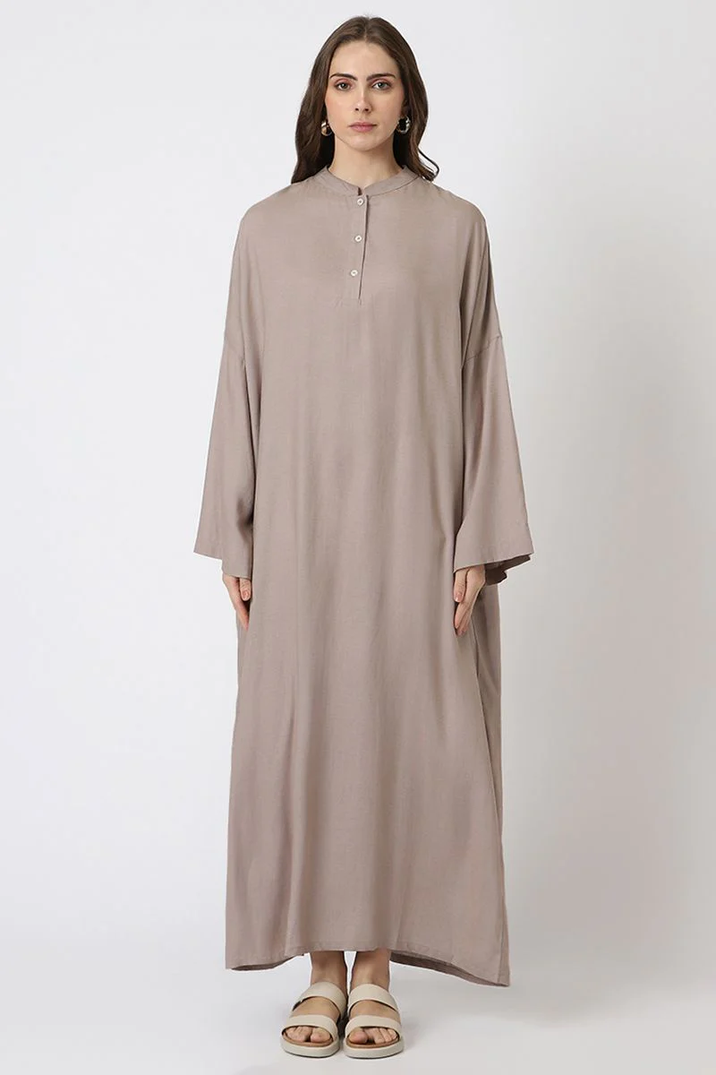 فستان نسائي ماكسي فضفاض بلون موحد - Image 7