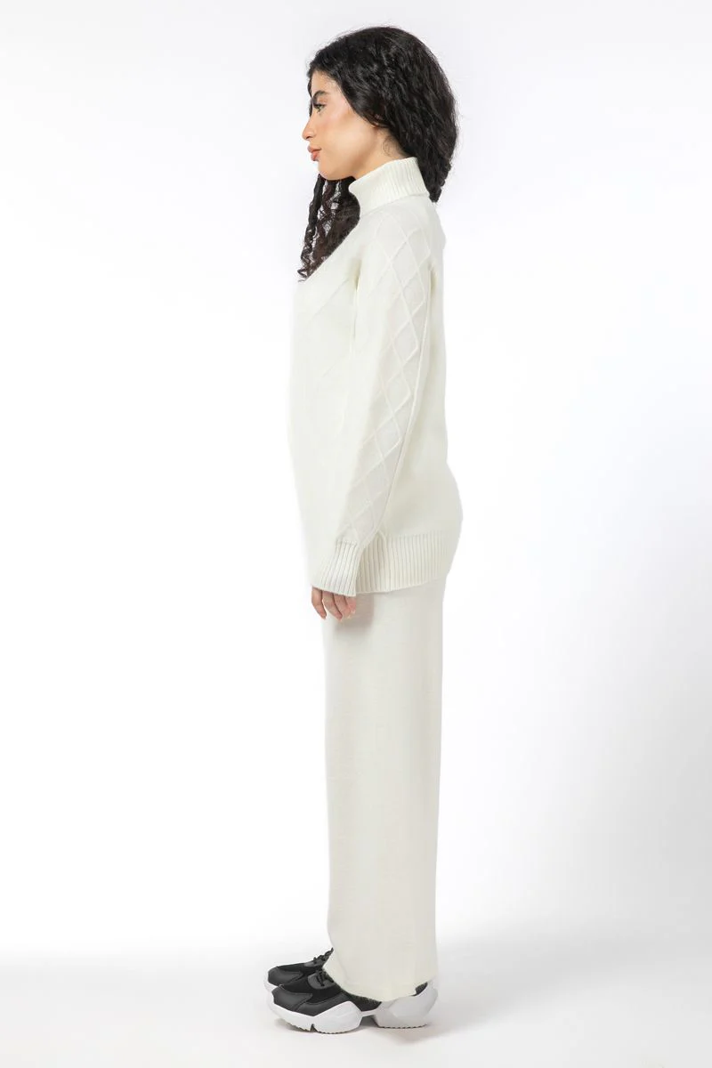 بلوفر نسائية بخامة صوف وبنمط نسيج منقوش - Image 4