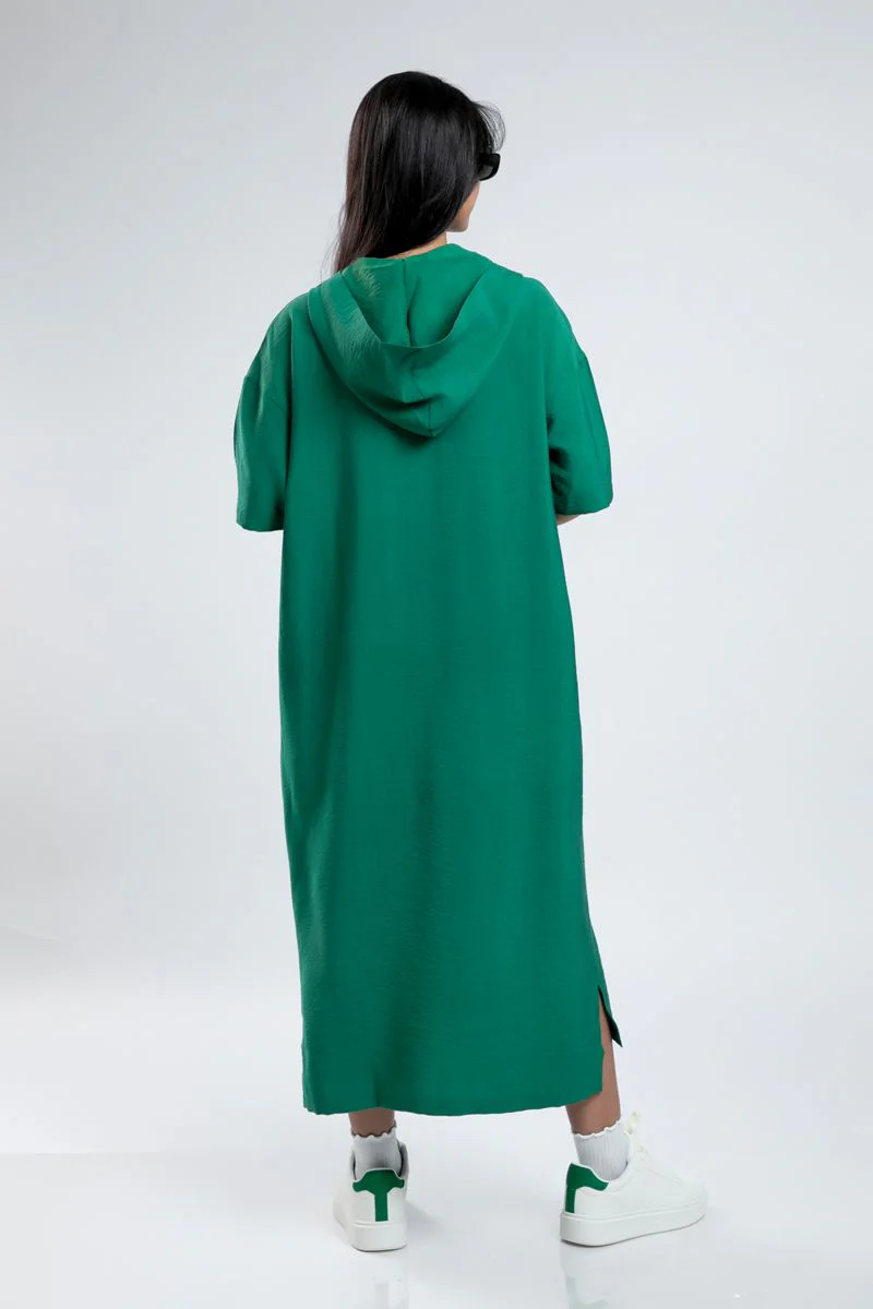 فستان هودي نسائي طويل انسيابي بلون سادة - Image 3